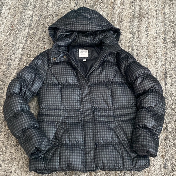 Vintage Black green Checkered Puffer down and feather Jacket sz 10 - Picture 11 of 12